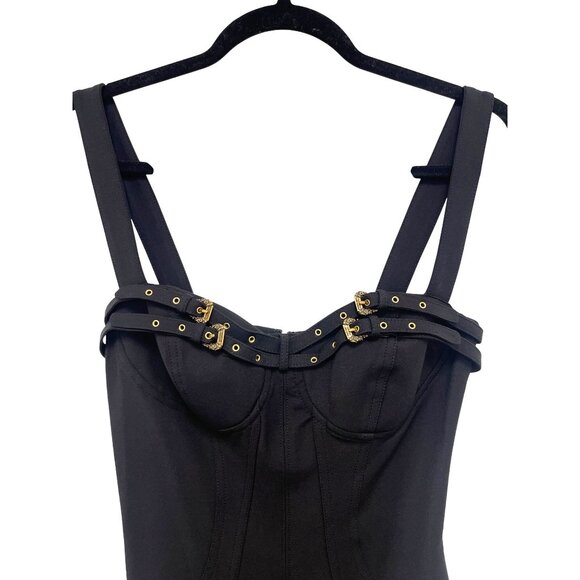 Versace Jeans Couture $675 Black Corset Buckle Midi Dress NWT Size 40 Small - Picture 6 of 13